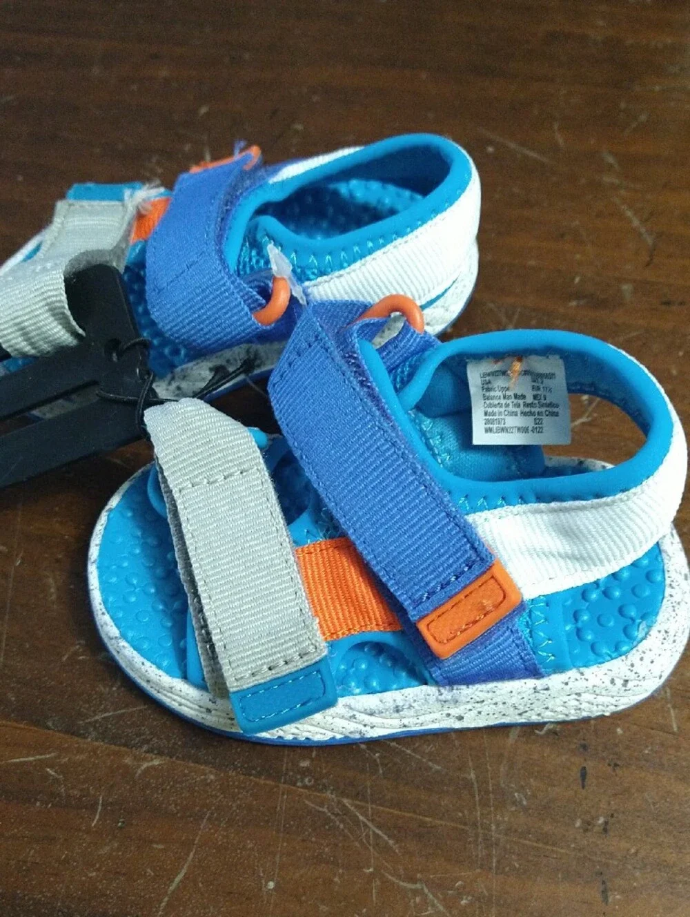 Wonder Nation Blue, White and Orange Kids Adjustable Sandals